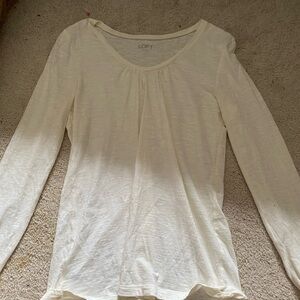 LOFT Cream Fitted Long Sleeve Blouse